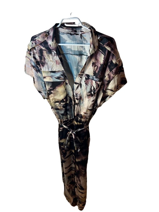 Marciano Pants - Marciano Abstract Satin Jumpsuit in Black, Pink and Cream size Large